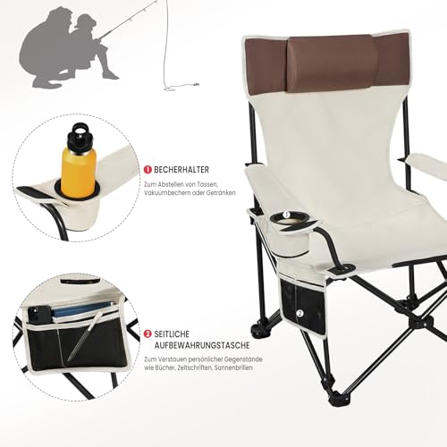 Chaise de camping Woltu avec dossier et porte-boisson Léger pliable Bleu