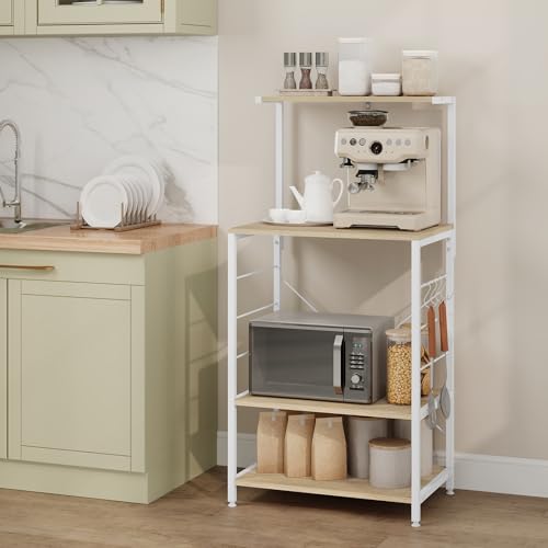 Woltu Armoire de cuisine avec 4 étagères Chêne clair et blanc 60 x 40 x 123 cm