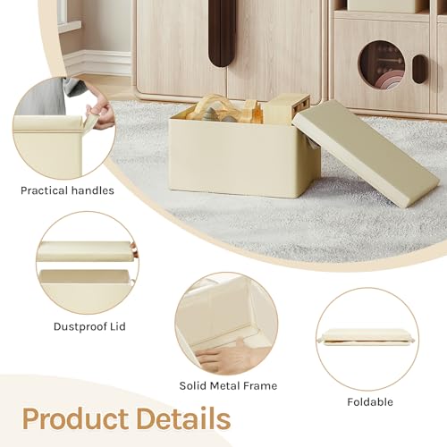 Woltu Boîte de rangement avec couvercle Lot de 5 - Boîte pliable en tissu avec poignées - Crème - 48 x 30 x 36 cm