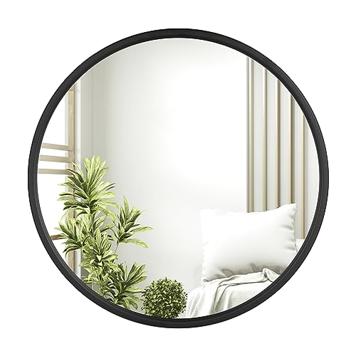 Woltu Miroir mural rond Ø60 cm Cadre métal noir