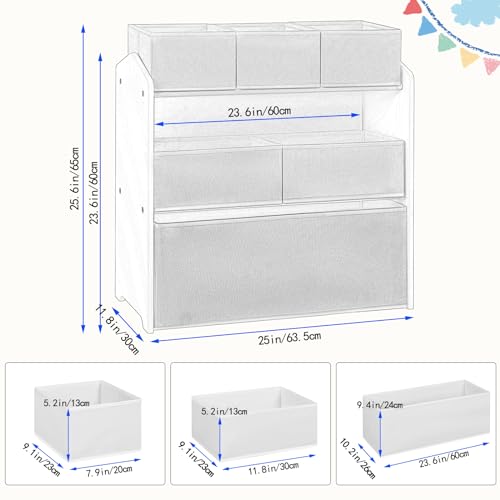 Lestarain Étagère pour enfants avec 9 boîtes de rangement - Meuble à jouets pour chambre d'enfant - Blanc - 63 x 60 x 30 cm