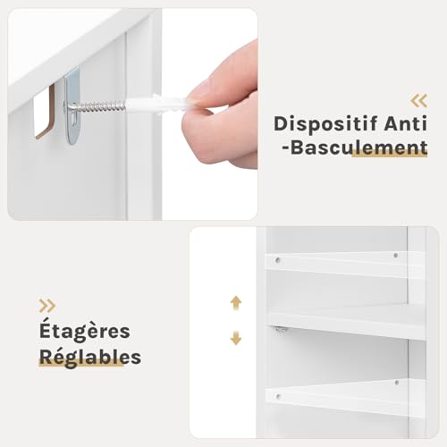 Woltu Cube Shelf with 10 Compartments - Narrow High Bookcase - White - 19.5 x 17 x 92.5 cm