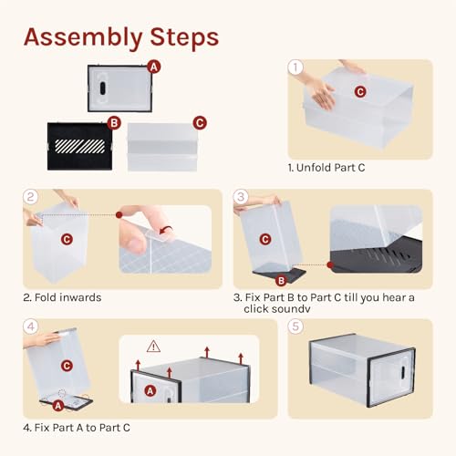 Woltu Shoe Storage Boxes Set of 8 - Boîtes à chaussures transparentes empilables avec façade - Plastique dur - 35 x 25 x 19 cm