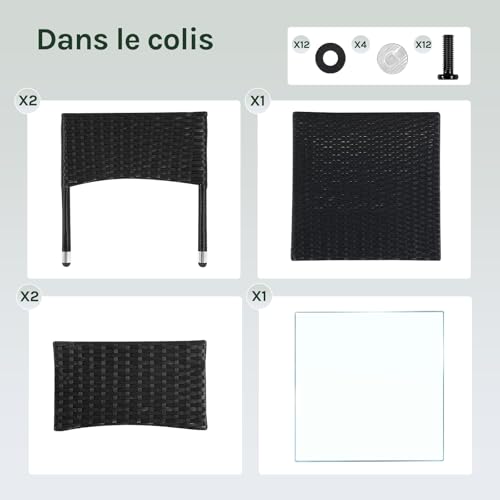Table de jardin Woltu aspect rotin noir 50 x 50 x 45,5 cm