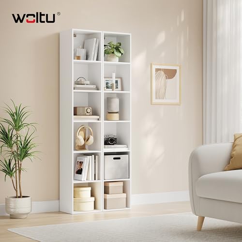 Woltu Bookcase Semi-Open Column 6 Compartments - Chipboard/White - 30 x 24 x 158.5 cm