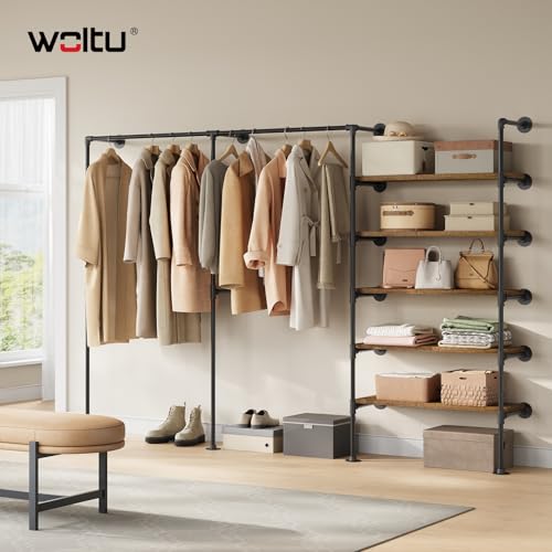 Woltu Penderie murale armoire ouverte industrielle métal noir vintage marron
