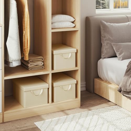 Woltu - Lot de 3 boîtes de rangement avec couvercle, couleur crème, 48 x 20 x 29 cm