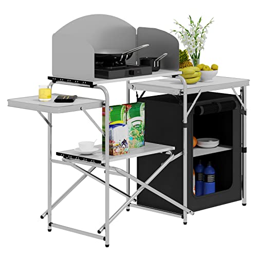 Table de camping Woltu Noir/Blanc - Cuisine de camping pliable avec sac de rangement - 147 x 40 x 111 cm