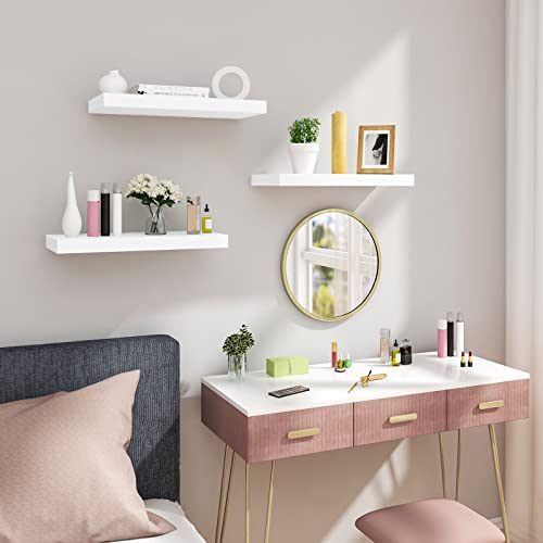 Woltu Wall Shelf Set RG9372ws-3 - Set de 3 étagères murales flottantes - Bois MDF - Blanc - 40 x 22.9 x 3.8 cm
