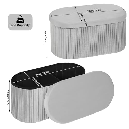 Woltu Storage Bench Velvet - Dark Grey - 76 x 38 x 38 cm - Boîte de rangement pliable avec couvercle amovible