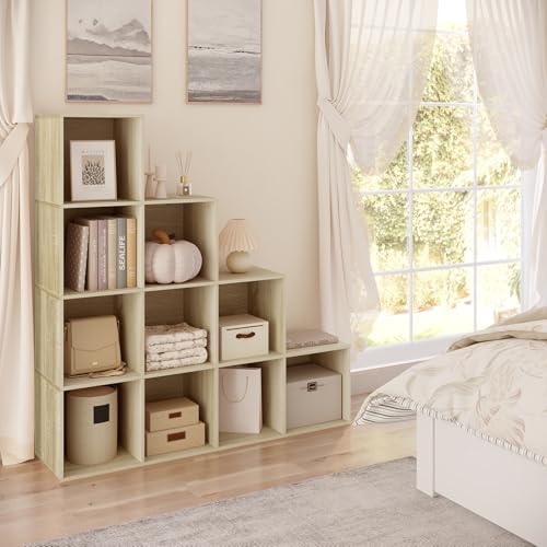 Woltu Bookcase Stepped Shelf with 10 Compartments White 120 x 30 x 120 cm