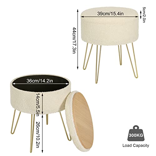 Woltu Tabouret de rangement rond - Blanc crème - Ø39 x 44 cm - Tabouret élégant avec espace de rangement