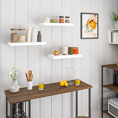 Woltu Wall Shelf Set - 3 Floating Shelves - MDF White - 60x15x4 cm - Pour le salon, la cuisine, la chambre et la salle de bain