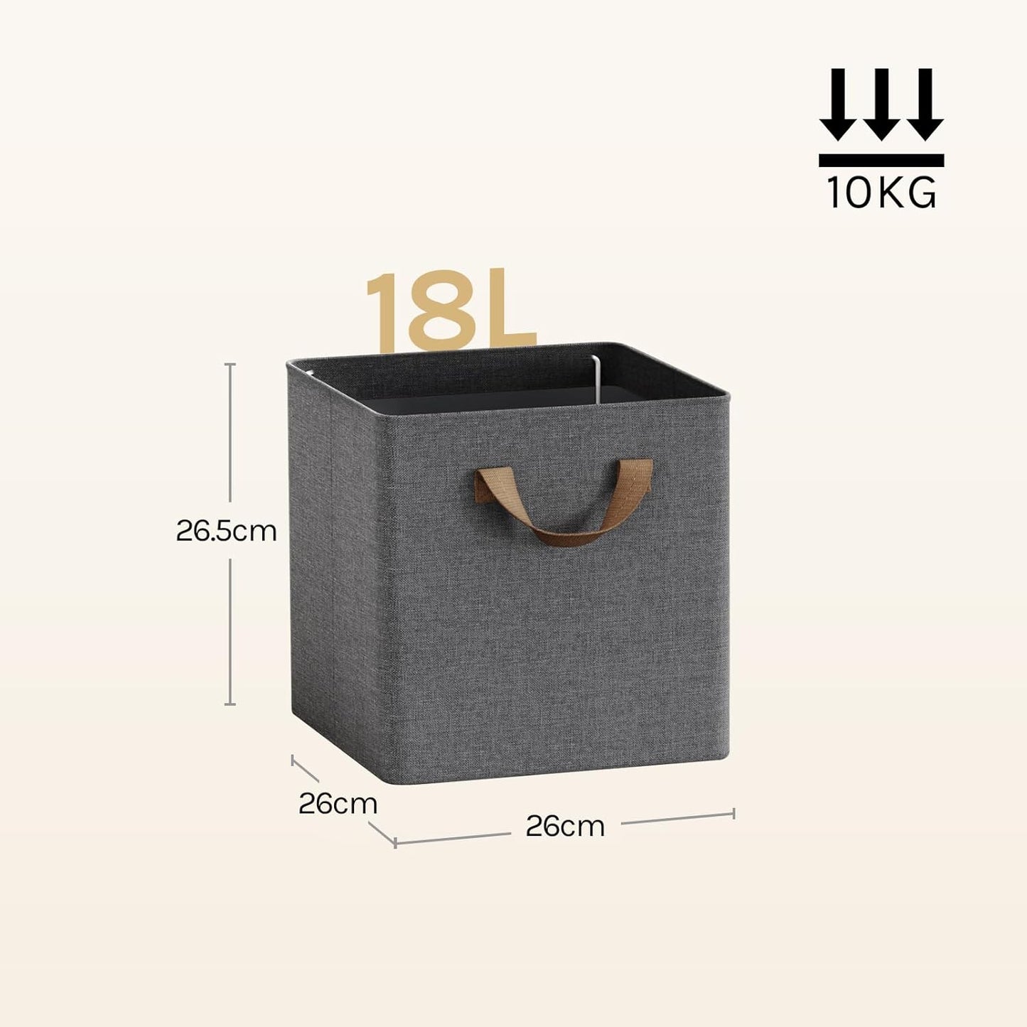 Woltu Boîte de rangement pliable Lot de 5 - Gris - Avec poignées et cadre en métal - 26 x 26 x 26,5 cm