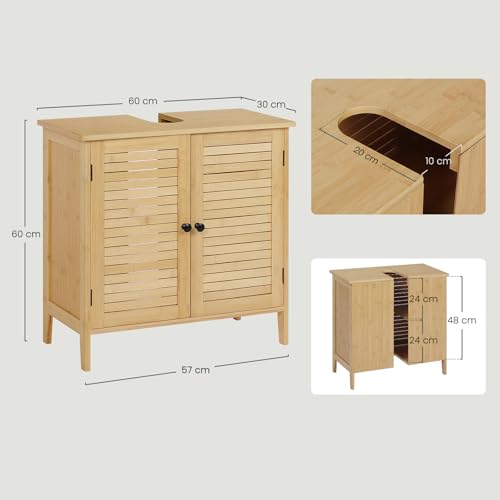 Eugad Armoire de salle de bain en bambou avec 2 portes - Armoire de buanderie sur pied - Bambou/Naturel - 60 x 30 x 60 cm
