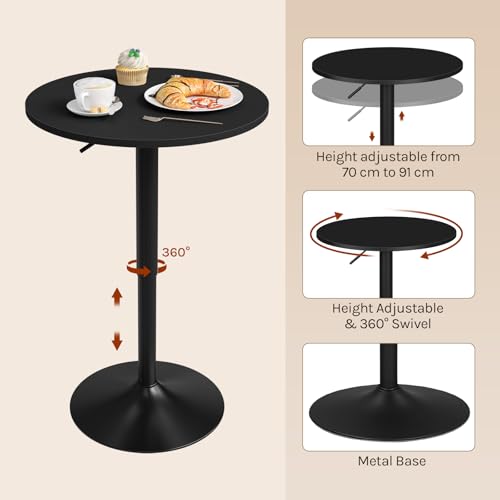 Woltu Round Adjustable Barstool Table Black MDF