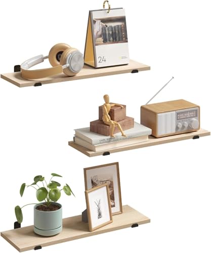 Eugad Set de 3 étagères murales flottantes de style rétro - Noir et bois clair - 60 x 20 x 7 cm