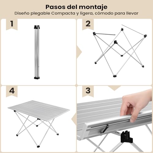 Table pliante Woltu Table de camping Table de pique-nique Aluminium Argent 68 x 46 x 40 cm