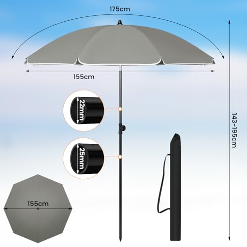 Woltu Parasol Parasol de balcon - Résistant aux UV et imperméable - Hauteur et angle réglables - Rond