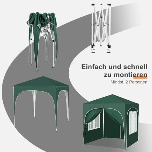 Pavillon pliant Woltu 2 x 2 m avec 4 parois amovibles Vert