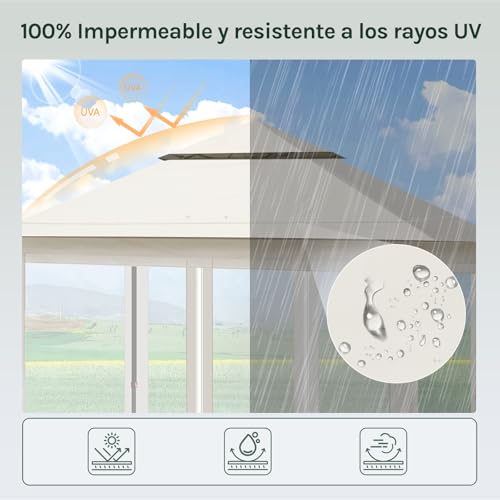 Woltu Pavillon de jardin pliant avec moustiquaire amovible Ventilateurs Beige 3 x 3 m