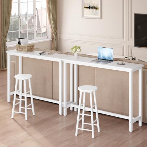 Woltu Kitchen Bar Table Breakfast Table Coffee Table - Metal White Frame - 140x40 cm