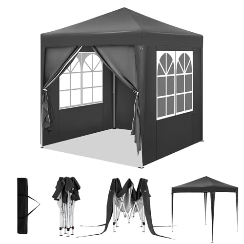 Woltu Pavillon pliant 2 x 2 m avec 6 parois latérales - Hydrofuge, protection UV 50+, hauteur réglable, anthracite