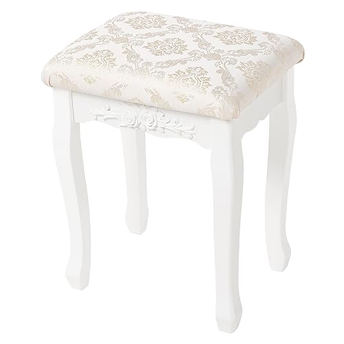 Woltu Tabouret de maquillage baroque - Tabouret de coiffeuse blanc à doublure souple - 40x30x50 cm