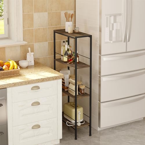 Woltu Storage Cabinet Narrow 4 Shelves Industrial - MDF + Metal - Rustic Brown + Black - 50 x 20 x 110 cm