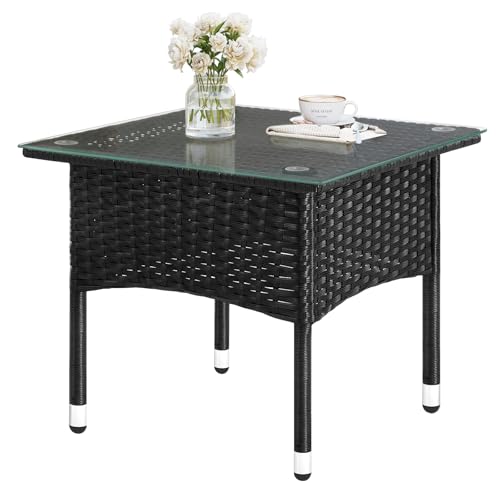 Table de jardin Woltu aspect rotin noir 50 x 50 x 45,5 cm