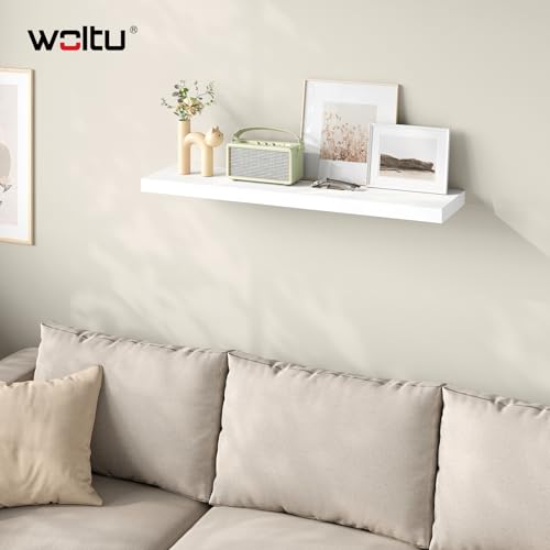 Woltu Floating Wall Shelf RG9370ws - Etagère murale en bois - Blanc - 90 x 22,9 x 3,8 cm
