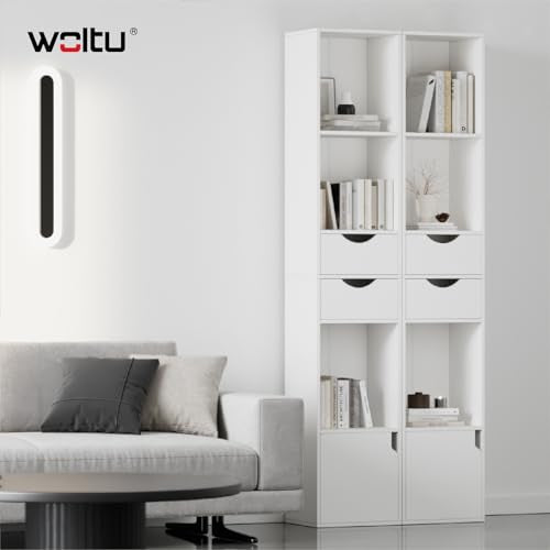 Woltu Bibliothèque à tiroirs - Meuble de rangement sur pied - Blanc - 30x24x158 cm