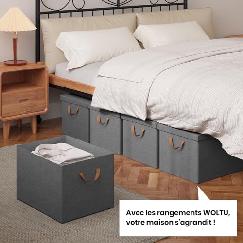 Boîte de rangement pliable Woltu avec couvercle et poignées, gris, 48 x 30 x 36 cm - Lot de 5