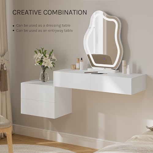 Woltu Table de nuit flottante avec tiroir - Panneau mural en bois blanc - 40x30x14 cm