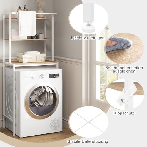 Eugad Armoire pour lave-linge avec 3 étagères et tringle de suspension Chêne clair Blanc 67 x 40 x 162 cm