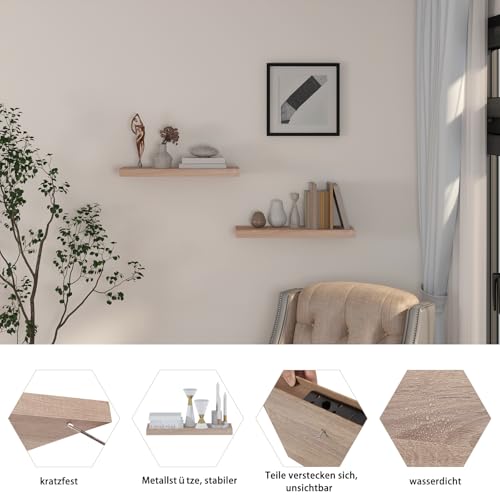 Eugad Wall Shelf 0117QJ - Etagère flottante robuste - Chêne - 80 cm