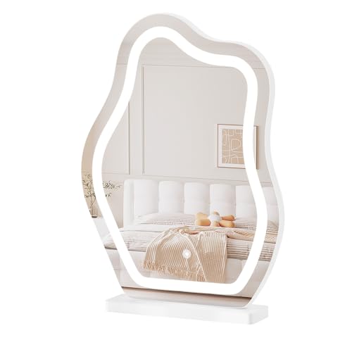 Woltu Irregular Cloud-shaped Make-up Mirror - LED Lighting with 3 Light Levels - Adjustable Brightness - 40 x 54 cm - White