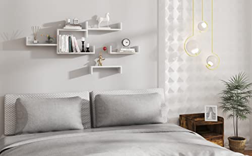Woltu Wall Shelf Set U-shaped - MDF White - 3 Sizes : 26x9.6x6 cm, 34x9.6x7.5 cm, 42x9.7x9 cm