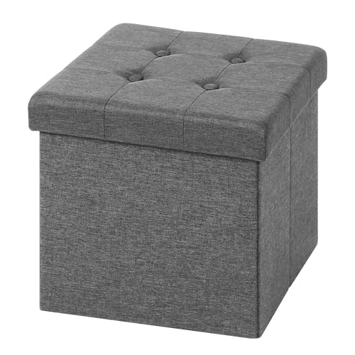 Woltu pouf de rangement avec couvercle en lin gris clair 37.5x37.5x38 cm