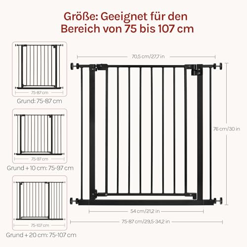 Barrière de sécurité Woltu pour escaliers et portes - noire - 75-97 cm