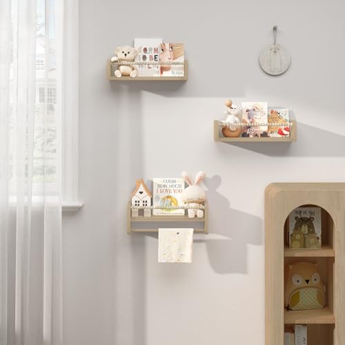 Woltu 3 étagères murales pour enfants - Bois massif - 40 cm - Avec perles en bois - Sûr et pratique