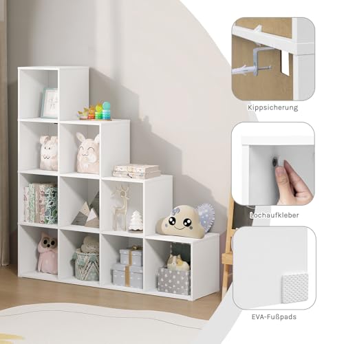 Woltu Bookcase Stepped Shelf with 10 Compartments White 120 x 30 x 120 cm