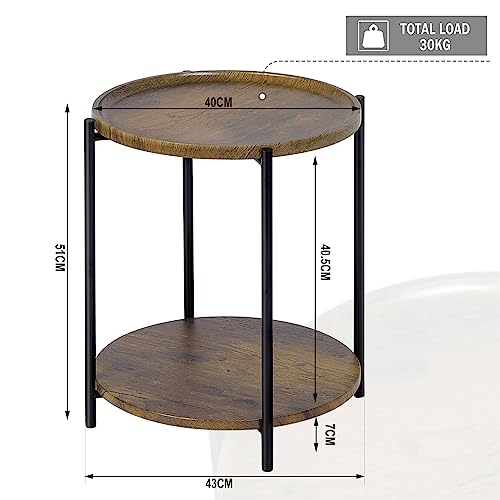 Woltu Table basse ronde avec 2 étagères - aspect bois vintage - MDF et métal - Ø 43,2 cm