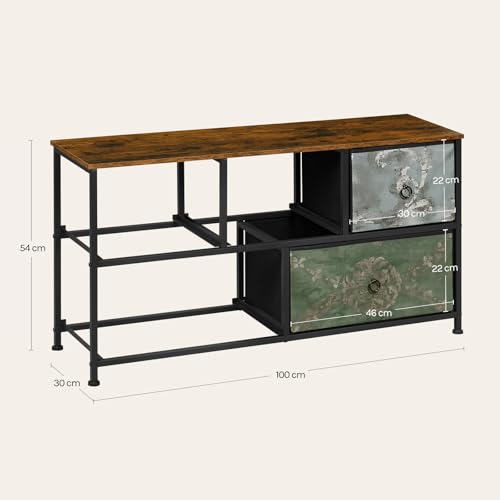 WOLTU Meuble à tiroirs à motif floral vintage - Meuble de rangement avec 5 tiroirs en tissu et cadre en métal - 100 x 30 x 54 cm