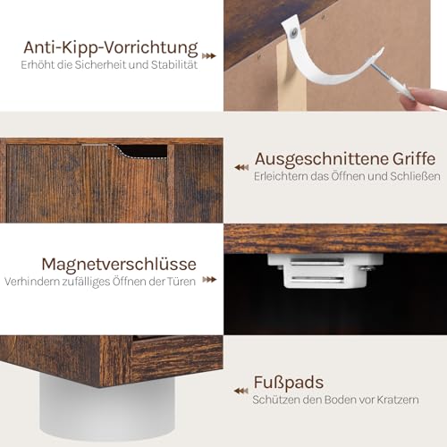 Woltu Bibliothèque SK001vbn 6 compartiments avec portes - Armoire en bois brun rustique - 59,7 x 29 x 91 cm
