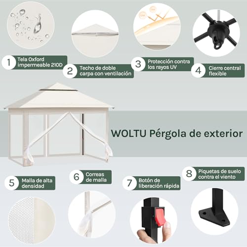 Woltu Pavillon de jardin pliant avec moustiquaire amovible Ventilateurs Beige 3 x 3 m