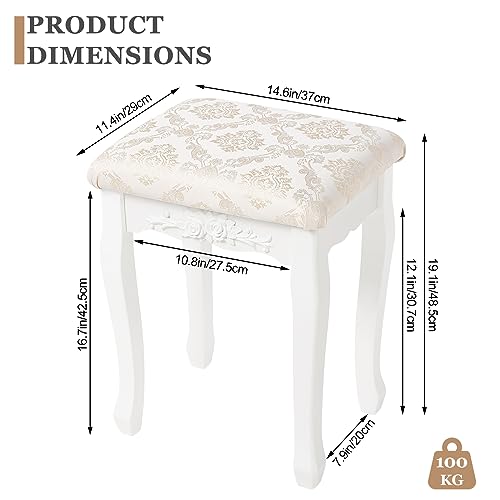 Woltu Tabouret de maquillage baroque - Tabouret de coiffeuse blanc à doublure souple - 40x30x50 cm