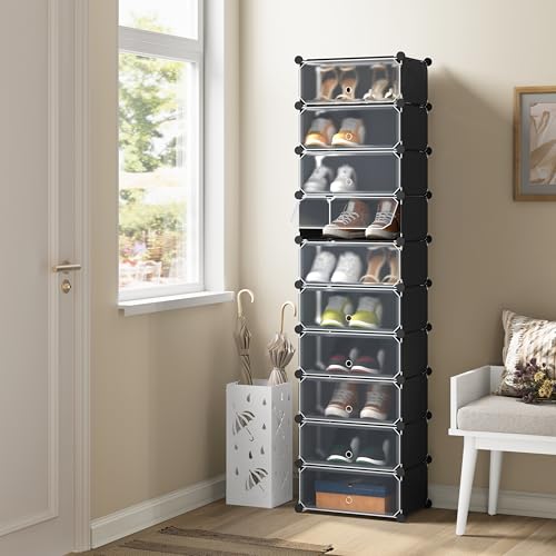 Woltu Shoe Cabinet with 10 Compartments Black - Space-saving and Modular