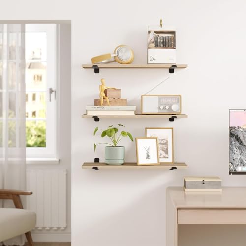 Eugad Set de 3 étagères murales flottantes de style rétro - Noir et bois clair - 60 x 20 x 7 cm