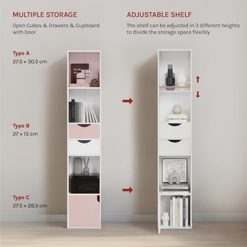 Woltu Bibliothèque à tiroirs - Meuble de rangement sur pied - Blanc - 30x24x158 cm